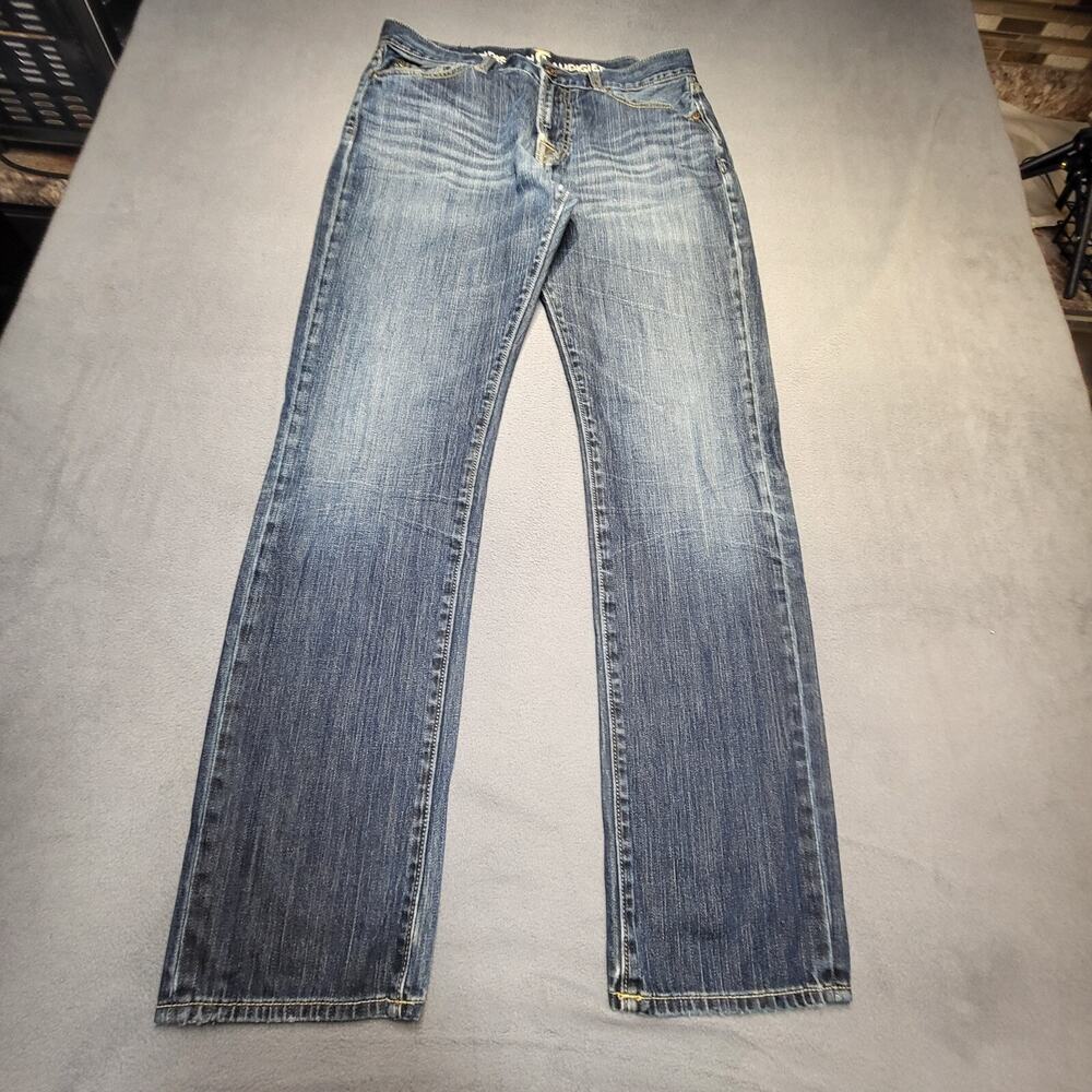 Christian Audigier Jeans Mens 32x33 Blue Straight Leg Distressed Stretch Denim